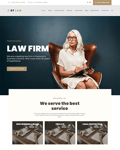 Gt Law – Free Responsive Law Firm Wordpress Theme